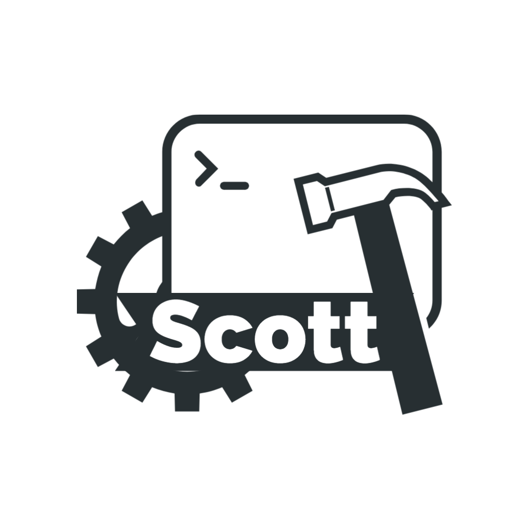 Logo with name, terminal, hammer, and settings symbol